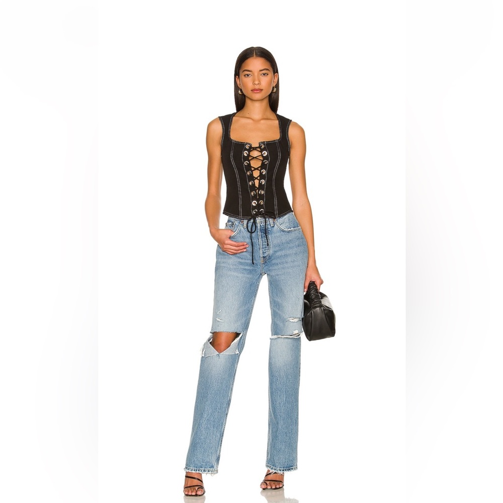 Super down lace up bustier top in black size small like new